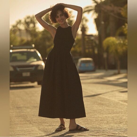 Madewell The Melody Bubble-Hem Smocked Midi Dress in Poplin True Black Size XXL - Picture 10 of 10